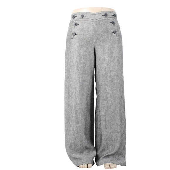 Max Studio Pant $118 Sz 14 x 34 Black White Button Front 100% Linen Pant - Picture 1 of 16